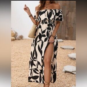 Elegant Black and White Off-Shoulder Dress